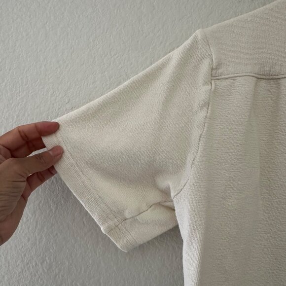 Arket Textured Casual Button Down Shirt Short Sleeve Cotton Ivory Sz XL - Picture 5 of 11